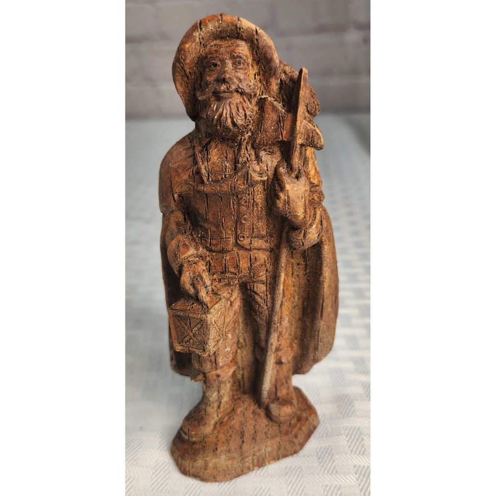 Vtg Hand Carved Wood Figurine Bearded Man Cloak Overalls Axe Lantern Folk Art